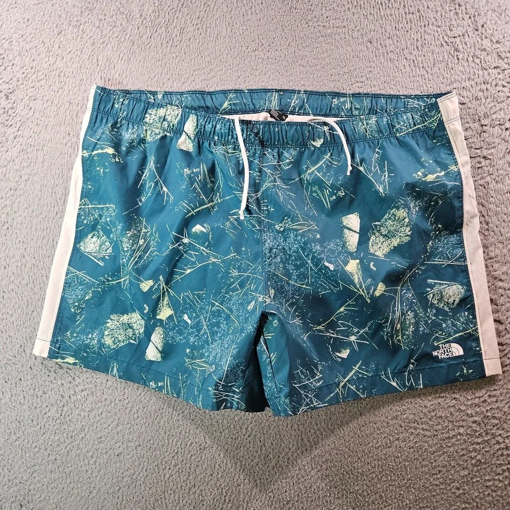 NWOT The North Face Swim Shorts Trunks Men's XXL Flash Dry Abstract‎ Green Lined